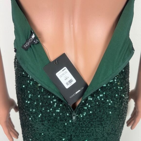 NWT Women's Fashion Nova Champagne Taste Sequin Maxi Dress - Hunter Green - Picture 7 of 10